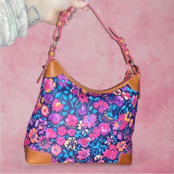 Dooney & Bourke Marabelle Pink Blue Yellow Floral Print Hobo Purse - Picture 2 of 8